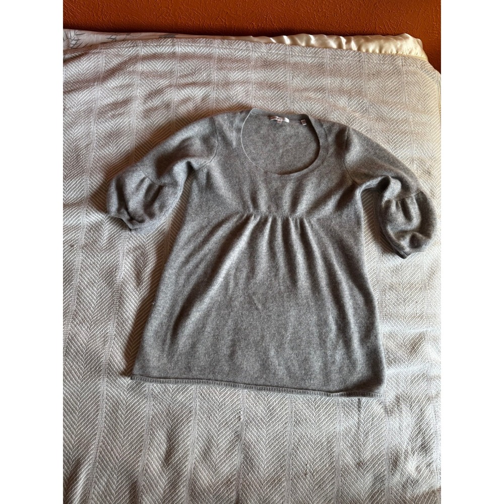 Vince Gray Cashmere Scoop Neck Puff Sleeve Empire Waist Sweater Womens Medium - Picture 3 of 7